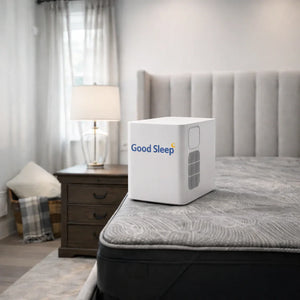 Good Sleep bed cooling and heating system on mattress in modern bedroom
