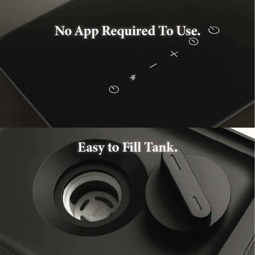 Good Sleep bed cooling hub close-up showing app-free controls and easy-fill water tank for hassle-free setup